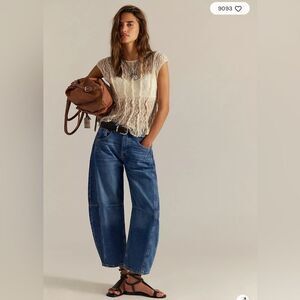 We The Free Crvy Venus Jeans Women’s 26 Short Blue Barrel High Rise Button Fly